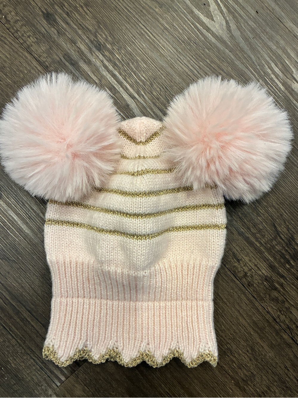 Ava Olivia Toddler Pink Gold Pom Pom Knit Balaclava Winter Hat